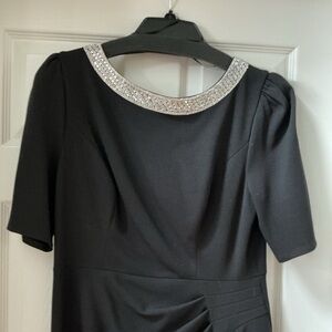 Alex Evenings Black Midi Dress with Crystal-Trimmed Collar